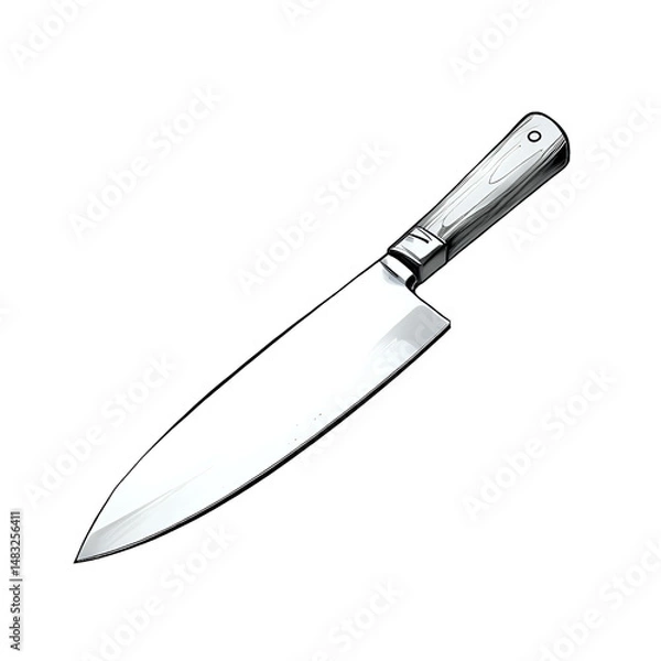 Obraz Chef knife with sleek silver blade and wooden handle isolated on transparent background