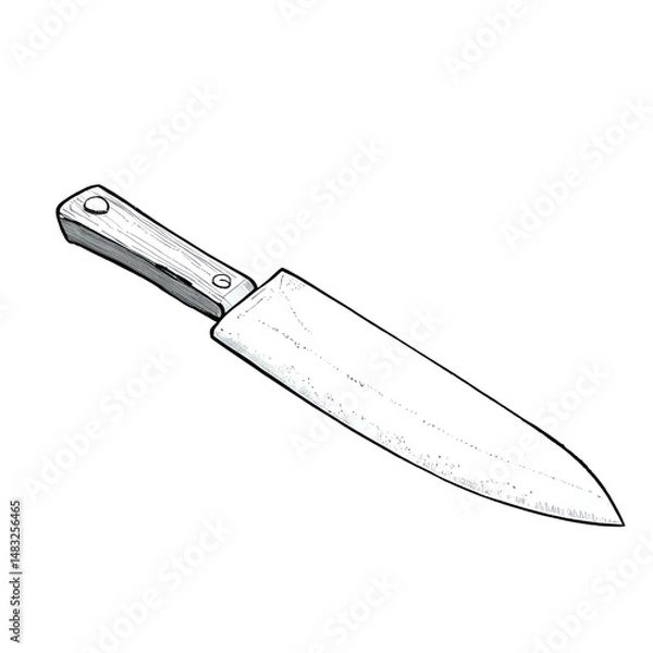 Obraz Chef knife with wooden handle and polished stainless steel blade isolated on transparent background