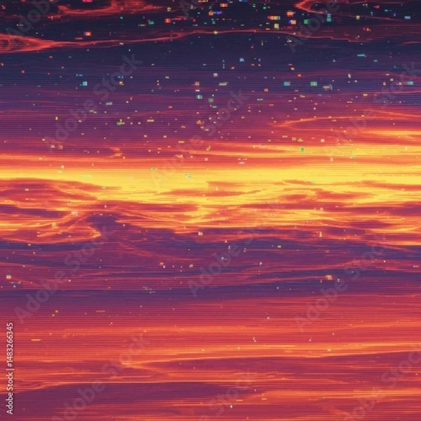 Fototapeta Abstract Sunset Sky with Digital Glitch Effect