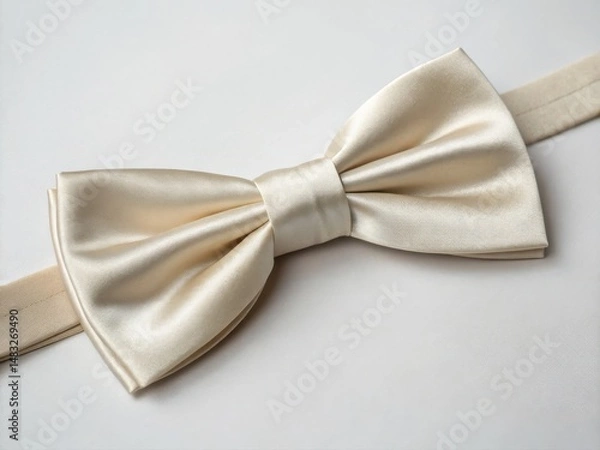Fototapeta Blank Bow Tie Mockup. Elegant beige bow tie on a light background, perfect for formal occasions.