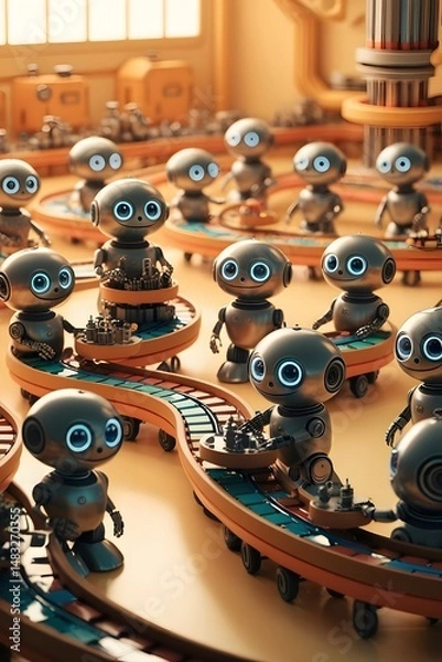 Fototapeta 3D Clay-Style Cute Robot Factory