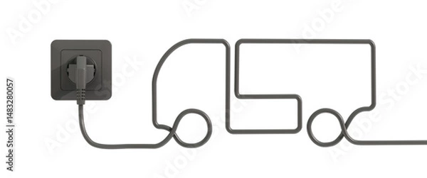 Obraz Electric socket and cable with plug on a transparent background. Black cable shaped like a truck representing the link between energy and automotive Industries. 3D illustration.