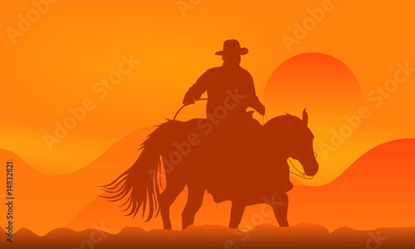 Obraz Cowboy over sunset