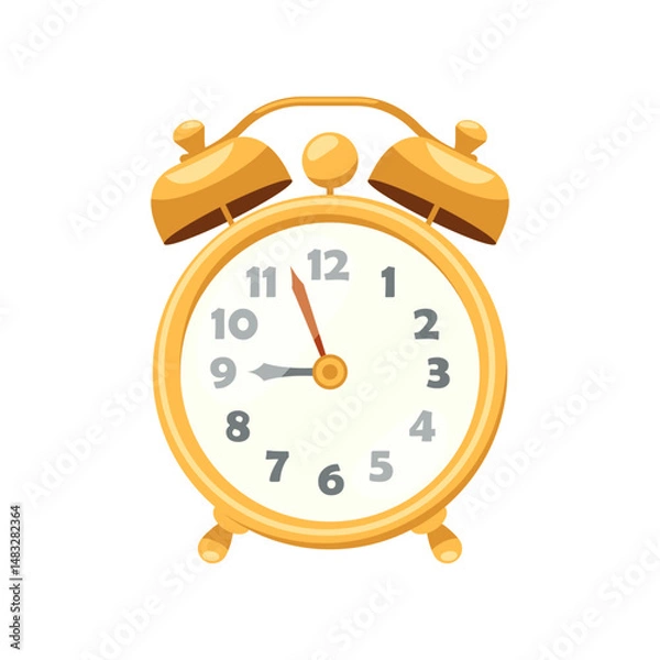 Fototapeta Classic twin bell table alarm clock with ringing tops. Vector icon of retro wake up timepiece for snooze or sleep alert. Round ringing timepiece, desk clockface. Twit bell and timer. Punctuality.