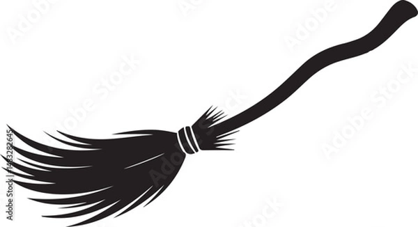 Fototapeta Witch's Broom Silhouette traditional witch's broom, isolated and ready for a magical flight. Perfect for Halloween themes and mystical projects.
