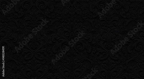 Fototapeta Dark Embossed Damask Seamless Pattern Texture