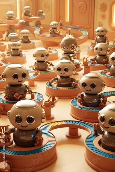 Fototapeta 3D Clay-Style Cute Robot Factory
