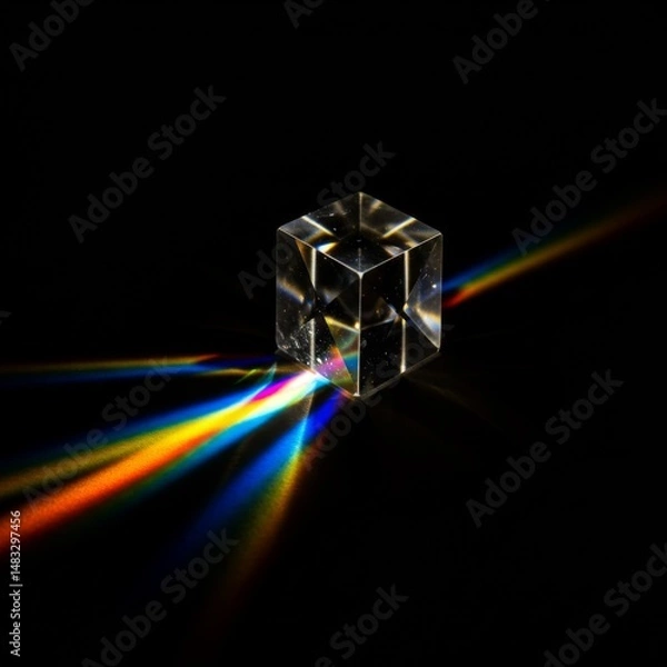 Fototapeta Glass Cube Prism Refracting Light into Rainbow Spectrum