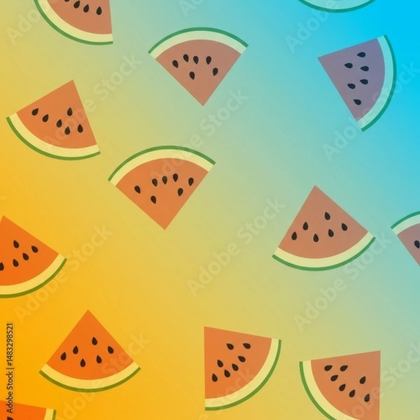 Fototapeta Watermelon Slices Pattern on Orange and Blue Gradient