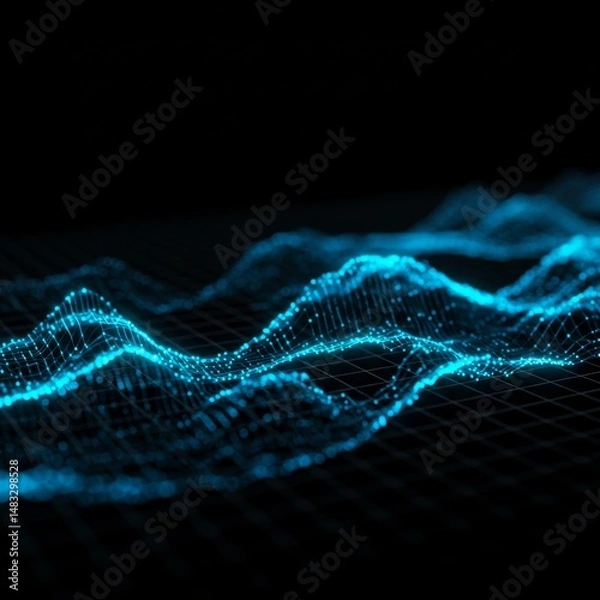 Fototapeta Abstract Blue Digital Wave Background with Grid