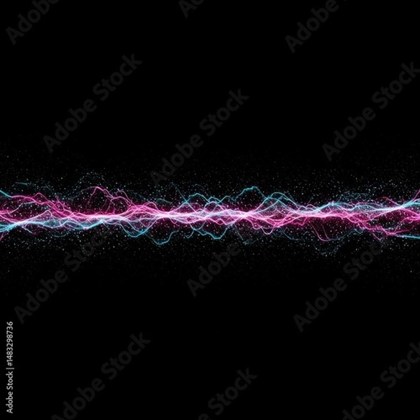 Fototapeta Abstract Glowing Wave with Pink and Blue Particles