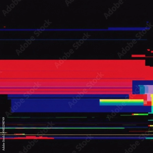 Fototapeta Abstract Glitch Art with Red and Blue Horizontal Lines