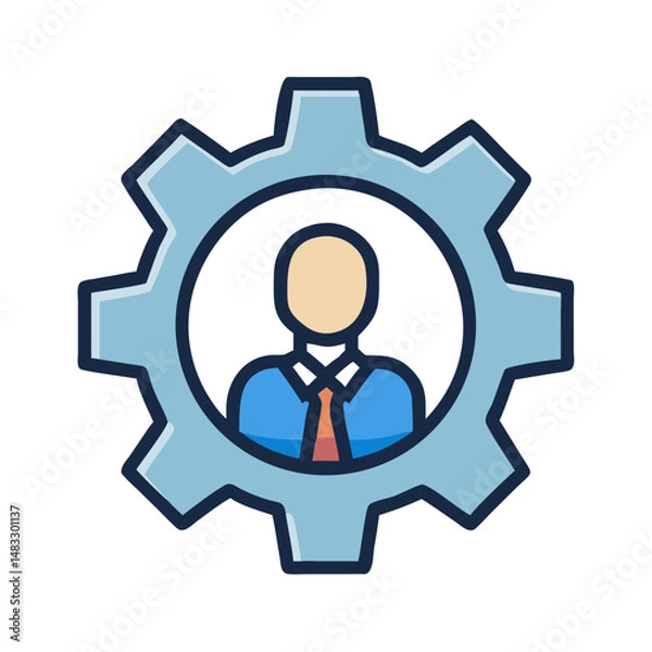 Fototapeta Gear with Head Symbol Representing Cognitive Process and Technical Thinking