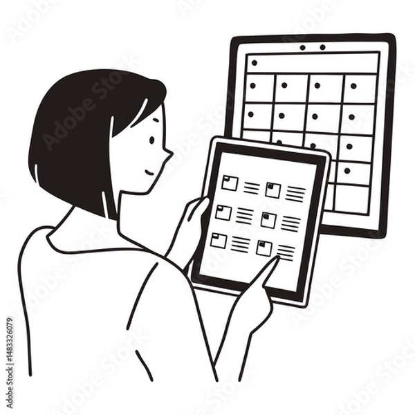 Obraz woman-holding-tablet-checking-schedule-daily-task-.eps