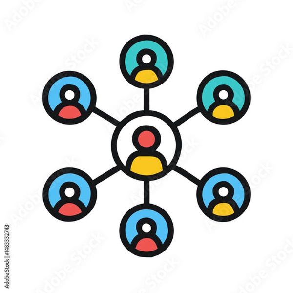 Fototapeta Centralized Network Icon Representing Hub-Based Connectivity and Data Control