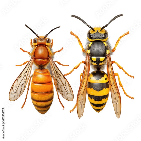 Fototapeta Detailed Wasp and Hornet Comparison , isolated on white background png