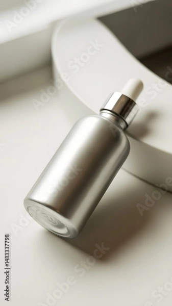 Fototapeta Minimal perfume bottle mockup on neutral background with soft shadows and clean packaging. Perfect for branding, luxury product displays, advertising visuals, and digital portfolios