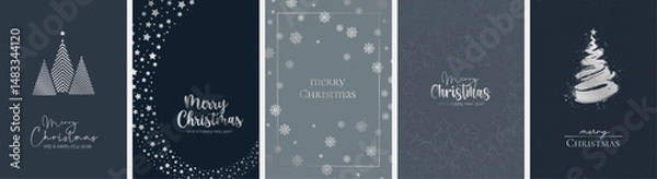 Obraz 5 moderne und festliche Weihnachtskarten Motive (Din Format) "Frohes Fest", "Frohe Weihnachten", "Merry Christmas". Schöne Typo, Font & Symbol komplett als Pfade