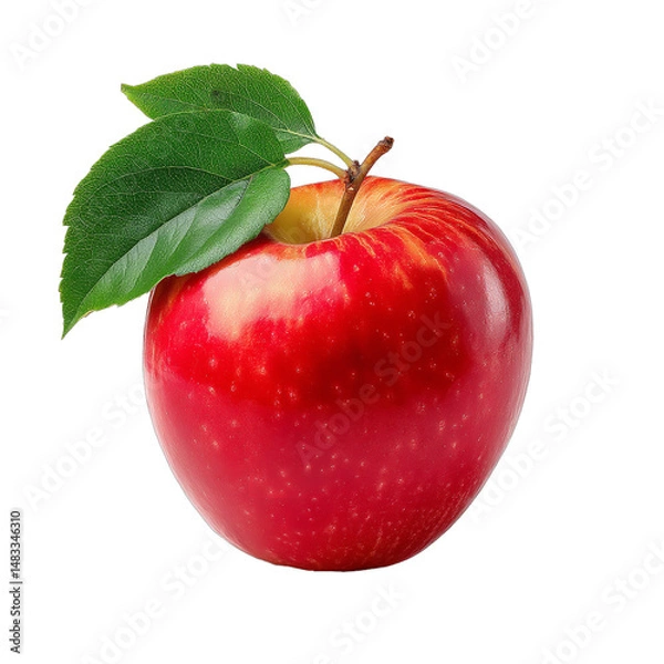 Fototapeta Red apple with leaf on transparent background isolated white background