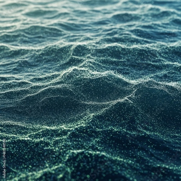 Fototapeta Teal Water Surface with Sparkling Particles