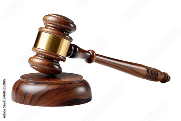 Fototapeta Wooden judge gavel isolated on transparent background isolated white background