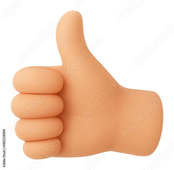 Obraz Like Thumbs Up 3d hand gesture emoji. Cartoon cute OK, thumb up sign. Good positive feedback, success and approval emoticon for social media. Vector realistic render icon