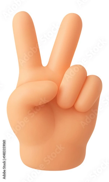Fototapeta  Victory 3d hand gestures. Realistic peace emoji, V hippy sign with two raised fingers, friendly expressive and freedom hand gesture. Vector isolated realistic render icon
