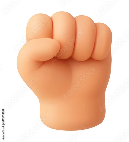 Fototapeta Raised Fist 3d cartoon hand gesture emoji. Strength, power and fight, strong clenched fist symbol. Revolution, protest and unity, solidarity concept. Vector 3D soft render