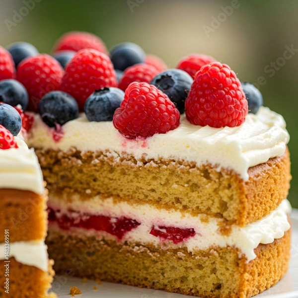 Fototapeta Raspberry & Blueberry Cake Recipe