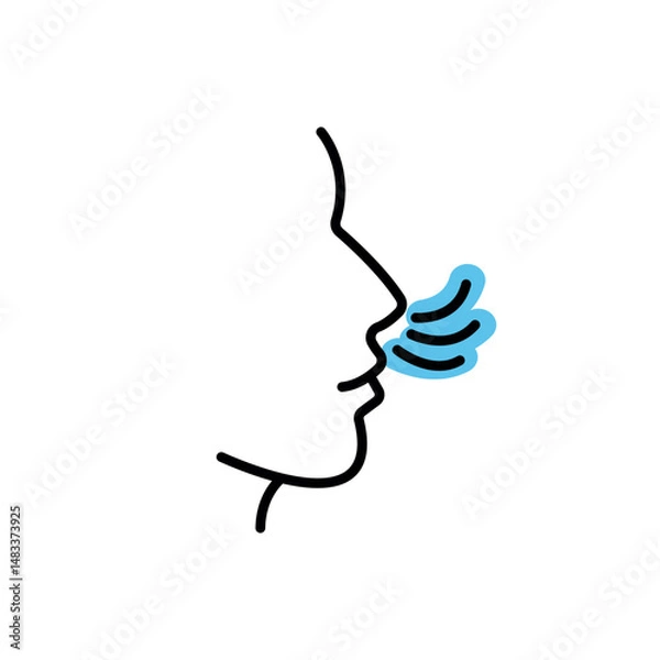 Fototapeta Nasal breathing or sense of smell outtline with color icon. Action promotion and advertising mockup Isolated symbol sign used for: mobile, app, design, web, dev, ui, ux, gui. Vector on white. EPS 10
