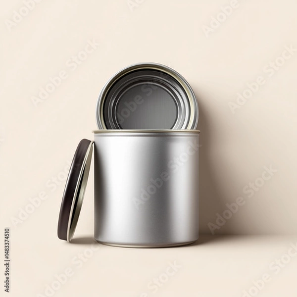 Obraz Isolated shiny silver tin can opener and metal container with a blank top