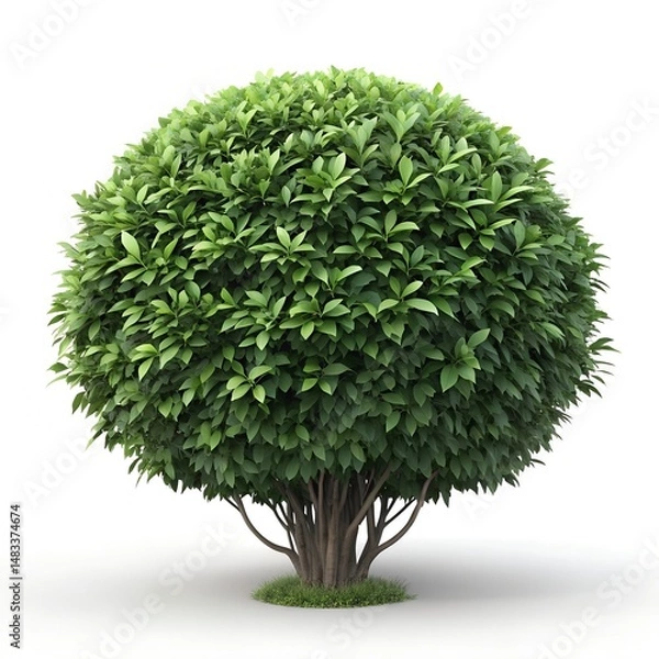 Fototapeta Isolated against a white backdrop, a single green tree with vibrant foliage and sturdy trunk stands as a natural symbol of growth and summer in a garden environment