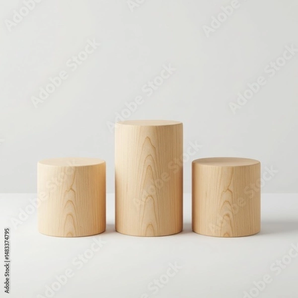 Obraz Cylindrical wooden display pedestal set on white background
