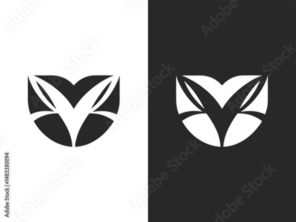 Fototapeta Stylized Letter V or Wings Emblem for Branding, Unique Geometric Design - Abstract Mark for Security or Aviation, Letter V Logo, Wings Logo Icon, Modern Emblem, Tech V Emblem Logo