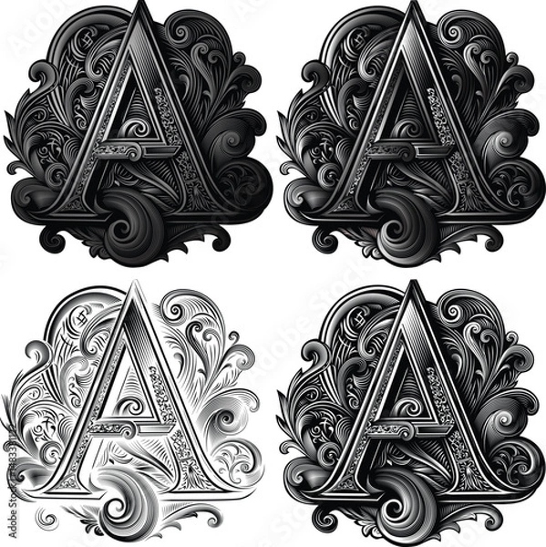 Fototapeta Vector image of capital letter A vintage style