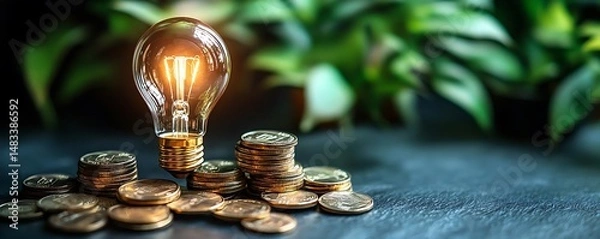 Obraz Bright Idea Finance, Growth, Green Background
