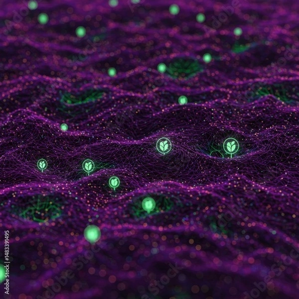 Fototapeta Abstract Purple and Green Digital Network Background