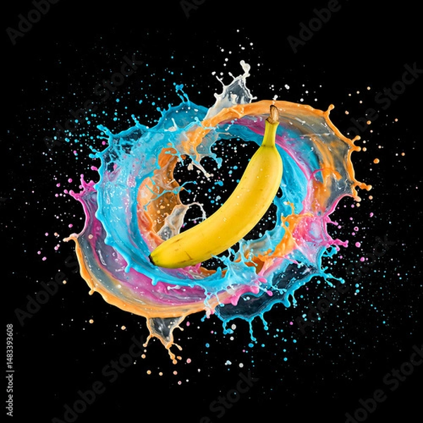 Fototapeta 4K Photorealistic Macro Shot of Glossy Strawberries and Green Apples with Water Splashes on Blue Background