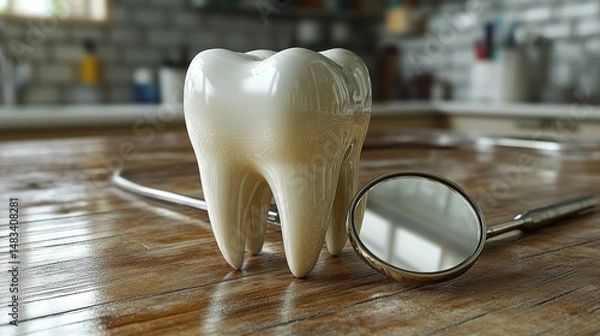 Obraz Realistic 3D tooth model with dental tools