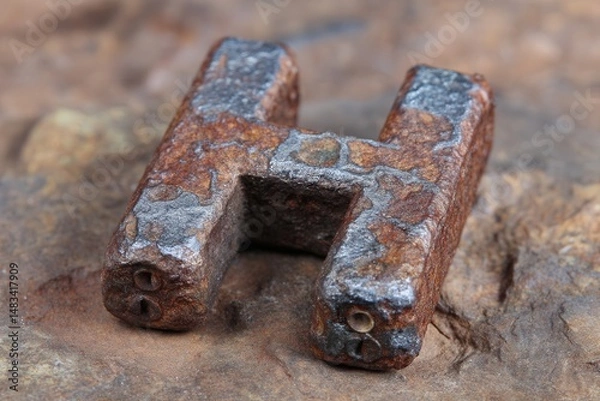 Obraz Rusty metal piece on rocky surface.