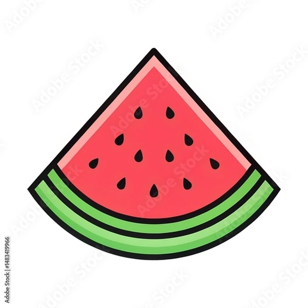 Obraz Watermelon Slice in Thin Black Outline Style
