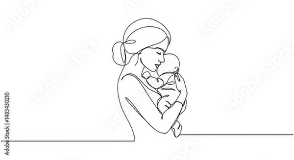 Obraz Elegant single line art depicting maternal bond between mother and child