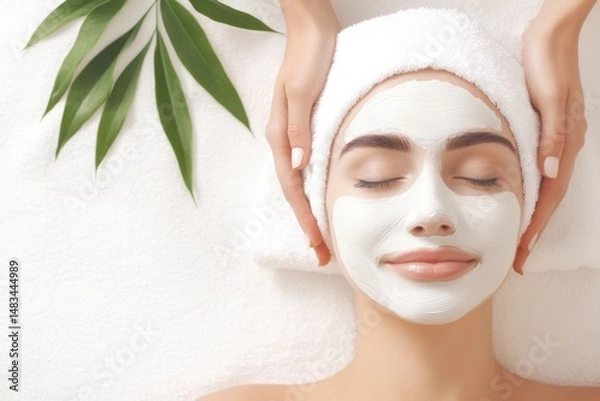 Fototapeta Relaxing facials promoting holistic wellness at a natural spa featuring diverse clients enjoying skincare