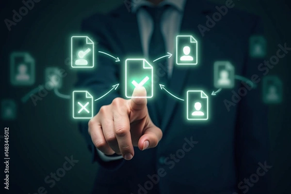 Obraz Job interview of resume new career recruitment sites. recruiting with online technology. unemployment finding job search.