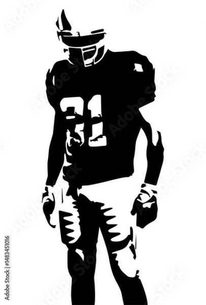 Fototapeta Silhouette of a american football player isolated on a white background