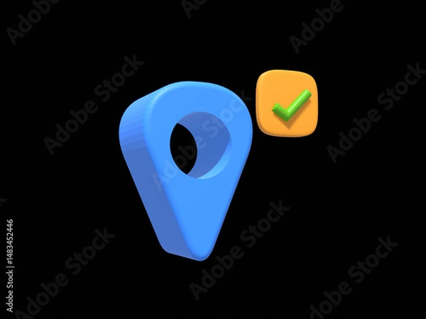 Fototapeta Blue 3D location glass icon, GPS pointer or pin sign with reflection isolated on white background. 3D vector illustration.