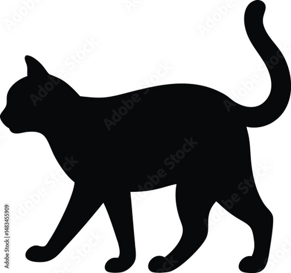 Fototapeta Stylish animal vector illustration of cat and wild pets in silhouette style. Perfect cartoon icon for design, nature, and domestic art projects.