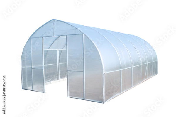 Fototapeta Polytunnel Greenhouse Structure for Agriculture on White Background