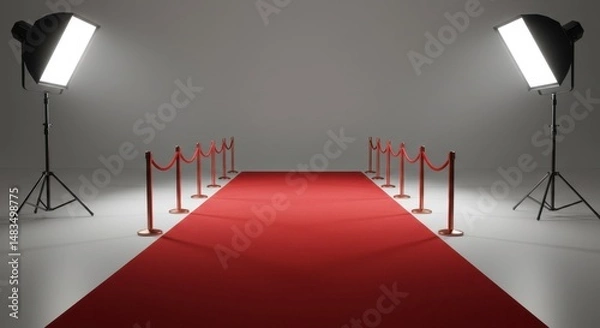 Obraz Empty Red Carpet Premiere Setup with Spotlights
