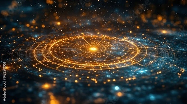 Obraz Cosmic circular design with golden light